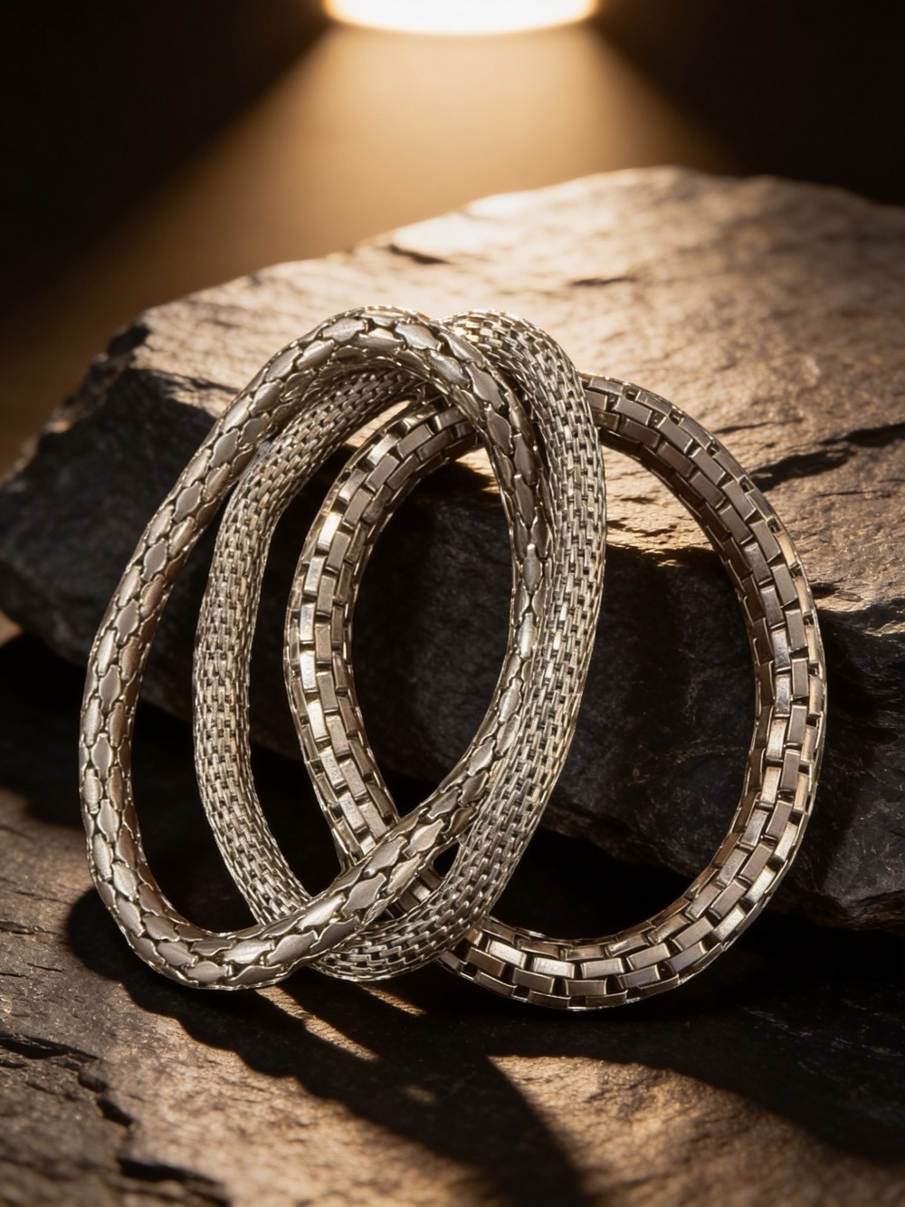 Silver-Tone Women's Mesh & Box Chain Bracelet Set